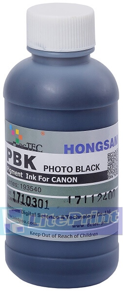 Чернила для Canon imagePROGRAF TM-200, TM-205, TM-300, TM-305, TX-4100, TX-3100, TX-2100, TX-2000, TX-3000, TX-4000 (картриджи PFI-110BK, PFI-120BK, PFI-310BK, PFI-320BK, PFI-710BK), пигментные DCTec, черные Black, 200 мл 